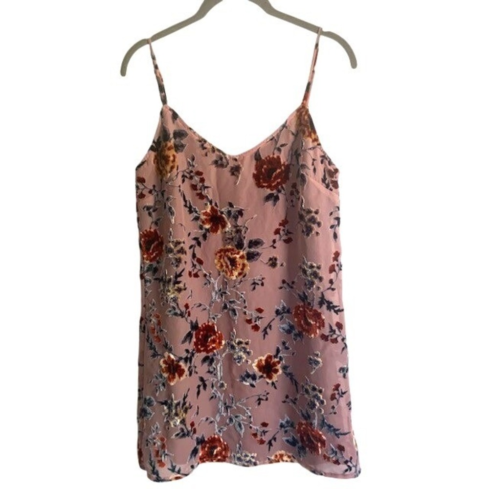 Velvet Burnout Floral Mini Slip Dress XS Pink Coquette Fairycore Romantic Boho
